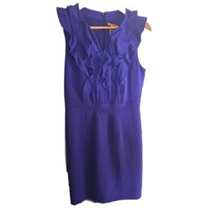 Tory Burch Purple 100% Silk Ruffle Front Sleeveless Sheath Dress Size 8